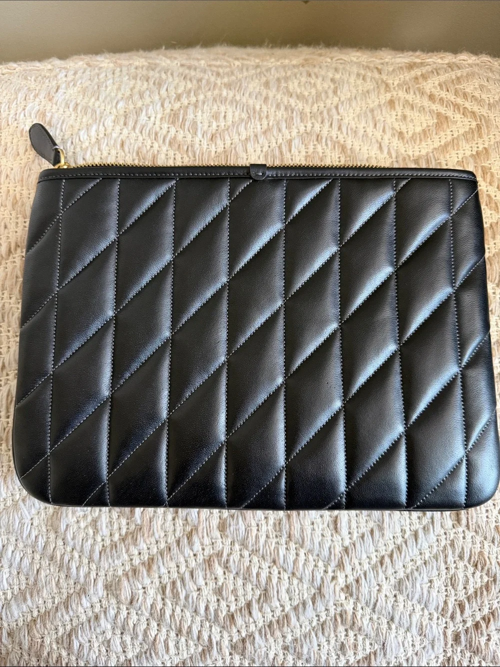Coach Black Quilted Leather Zip Pouch with Gold Accent